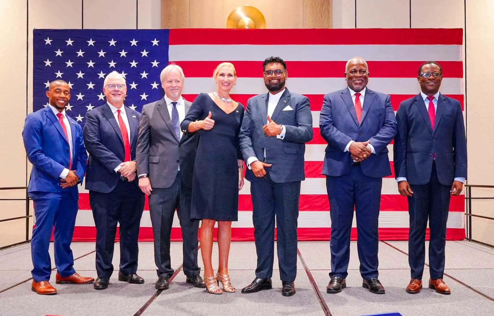 President Dr. Irfaan Ali and US Ambassador Nicole Theriot with top officials at the anniversary celebrations